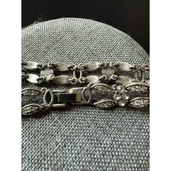 Vintage Silver Tone Rhinestone Link Bracelet Station Stackable Cocktail Coquette - Picture 5 of 6